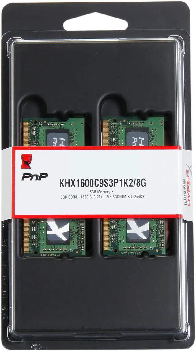 Alt view image 3 of 3 - HyperX 8GB (2 x 4GB) 204-Pin DDR3 SO-DIMM DDR3 1600 HyperX Plug n Play Laptop Memory Model KHX1600C9S3P1K2/8G