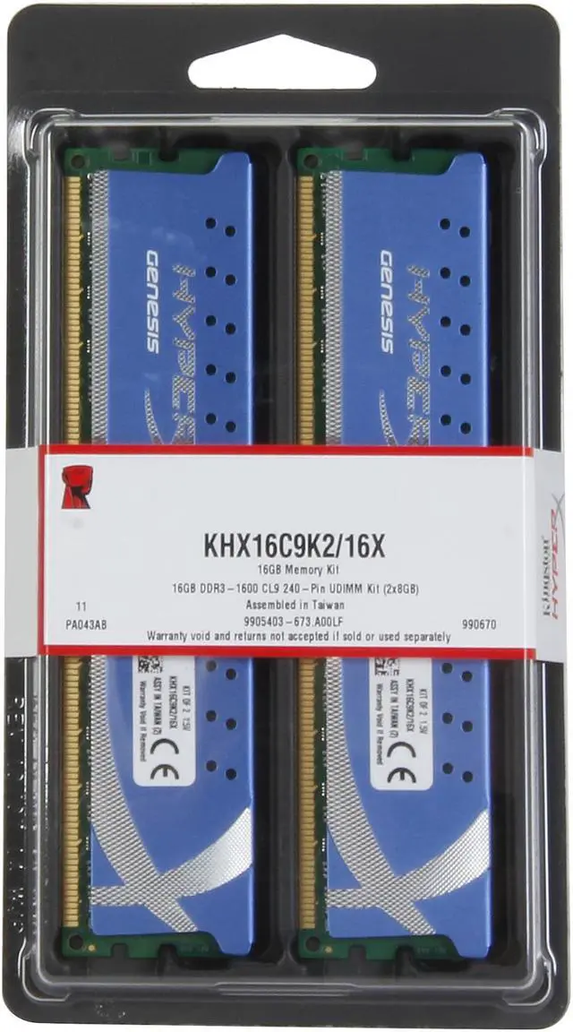 Alt view image 3 of 3 - HyperX 16GB (2 x 8GB) DDR3 1600 Desktop Memory XMP Model KHX16C9K2/16X