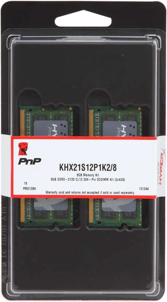 Alt view image 3 of 3 - HyperX 8GB (2 x 4GB) 204-Pin DDR3 SO-DIMM DDR3 2133 (PC3 17000) Laptop Memory HyperX Plug n Play Model KHX21S12P1K2/8