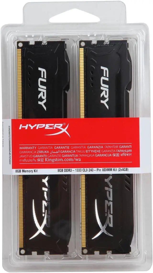 Alt view image 3 of 3 - HyperX FURY 8GB (2 x 4GB) DDR3 1333 (PC3 10600) Desktop Memory Model HX313C9FBK2/8