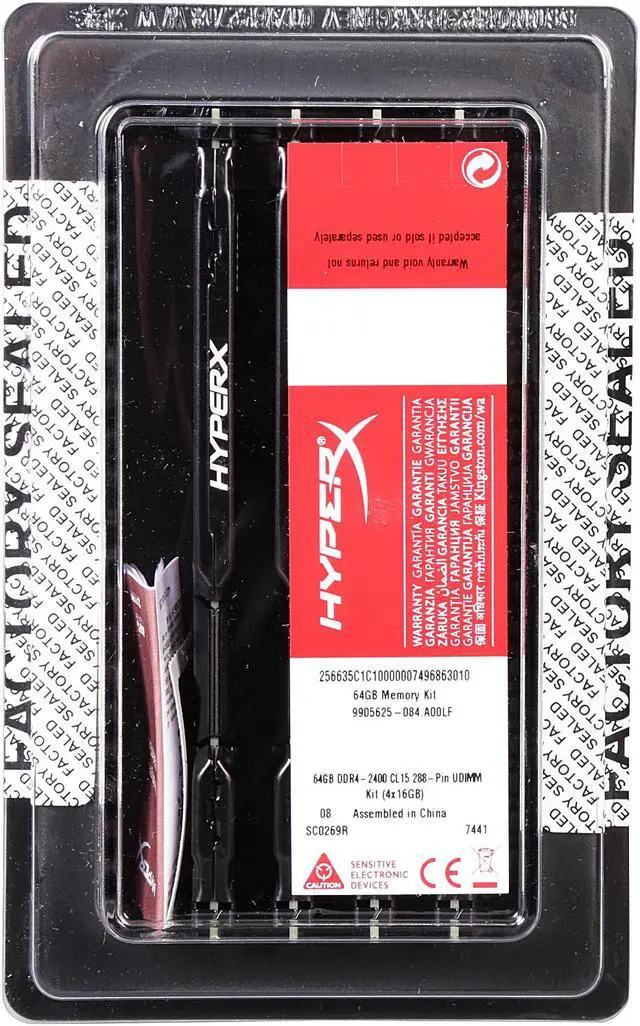 Alt view image 4 of 4 - HyperX Fury 64GB (4 x 16GB) DDR4 2400MHz DRAM (Desktop Memory) CL15 1.2V Black DIMM (288-pin) HX424C15FBK4/64 (Intel XMP, AMD Ryzen)