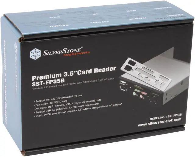 Alt view image 6 of 6 - Silverstone FP35B USB 2.0 Card Reader with extra silver front panel