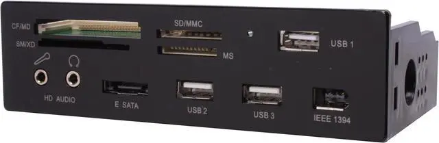 Main image of nMEDIAPC ZE-C128 USB 2.0 Black Aluminum Panel 5.25"All-in-one USB x 3 / IEEE 1394 / eSATA / HD (or AC97) Audio Internal Card Reader