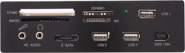 Alt view image 2 of 8 - nMEDIAPC ZE-C128 USB 2.0 Black Aluminum Panel 5.25"All-in-one USB x 3 / IEEE 1394 / eSATA / HD (or AC97) Audio Internal Card Reader
