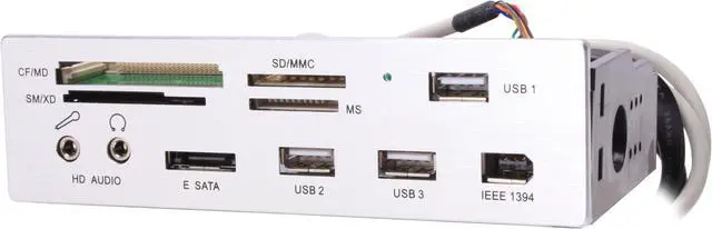 Main image of nMEDIAPC ZE-C138 Silver Aluminum Panel 5.25"All-in-one USB X 3 / IEEE 1394 / eSATA / HD (or AC97) Audio Internal Card Reader