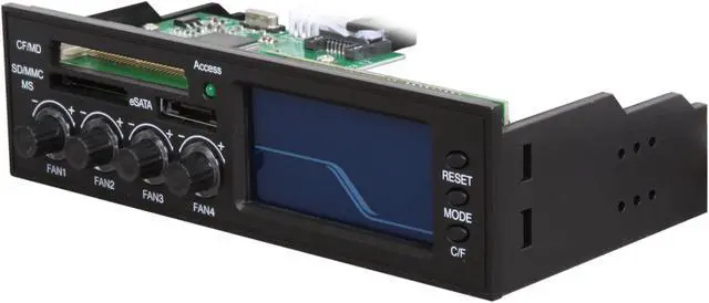 Main image of nMEDIAPC Black 5.25" USB 2.0 Card Reader w/e-SATA & 4 Channels Multi Fan Controller in LCD Display