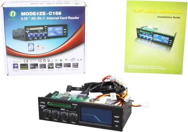 Alt view image 5 of 5 - nMEDIAPC Black 5.25" USB 2.0 Card Reader w/e-SATA & 4 Channels Multi Fan Controller in LCD Display