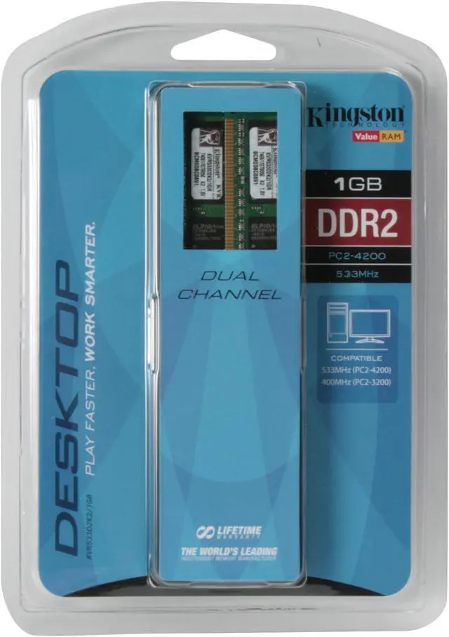 Main image of Kingston ValueRAM 1GB (2 x 512MB) DDR2 533 (PC2 4200) Dual Channel Kit Desktop Memory Model KVR533D2K2/1GR