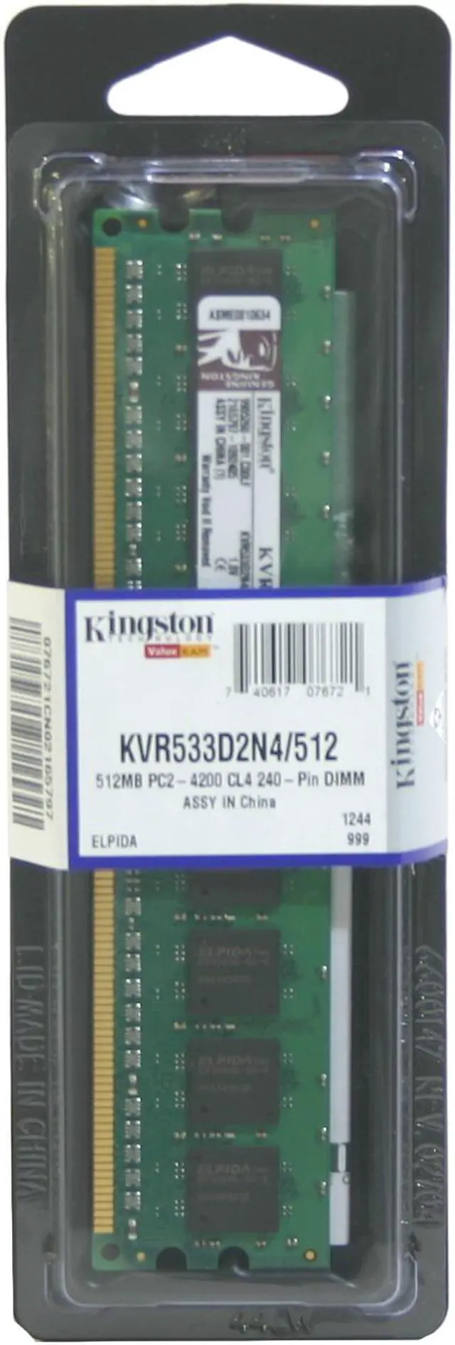 Main image of Kingston ValueRAM 512MB DDR2 533 (PC2 4200) Desktop Memory Model KVR533D2N4/512