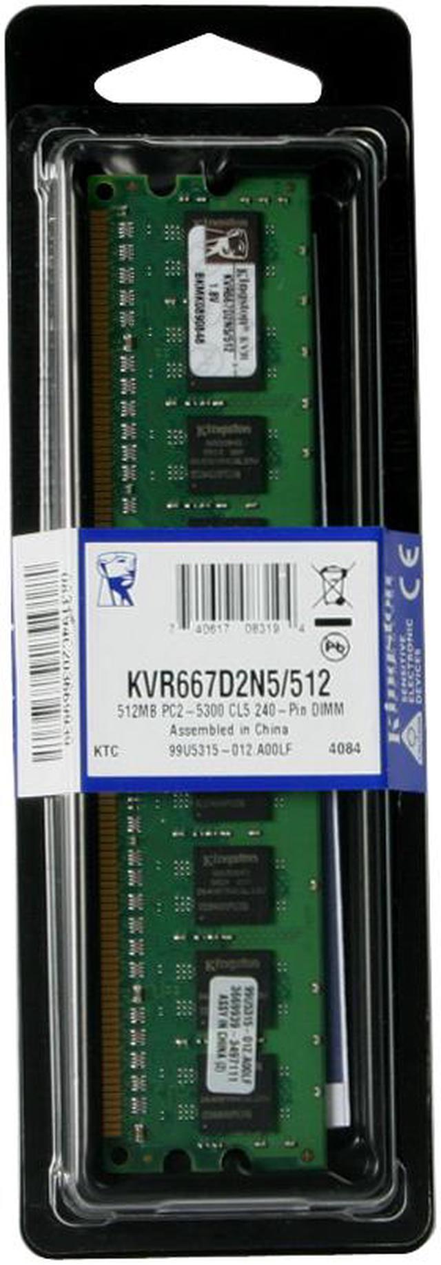 Kingston ValueRAM 512MB DDR2 667 (PC2 5300) Desktop Memory Model  KVR667D2N5/512