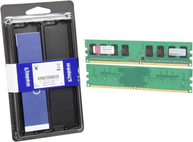 Alt view image 3 of 3 - Kingston ValueRAM 2GB (2 x 1GB) Unbuffered DDR2 667 (PC2 5300) Dual Channel Kit Desktop Memory Model KVR667D2N5K2/2G