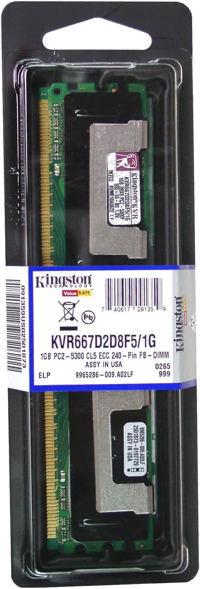 Main image of Kingston ValueRAM 1GB ECC Fully Buffered DDR2 667 (PC2 5300) Server Memory Model KVR667D2D8F5/1G