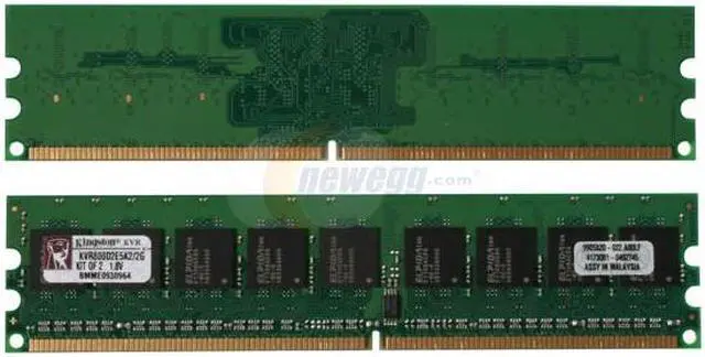 Alt view image 2 of 3 - Kingston 2GB (2 x 1GB) ECC Unbuffered DDR2 800 (PC2 6400) Dual Channel Kit Server Memory Model KVR800D2E5K2/2G