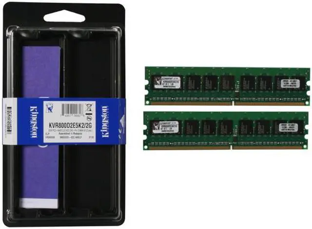 Alt view image 3 of 3 - Kingston 2GB (2 x 1GB) ECC Unbuffered DDR2 800 (PC2 6400) Dual Channel Kit Server Memory Model KVR800D2E5K2/2G
