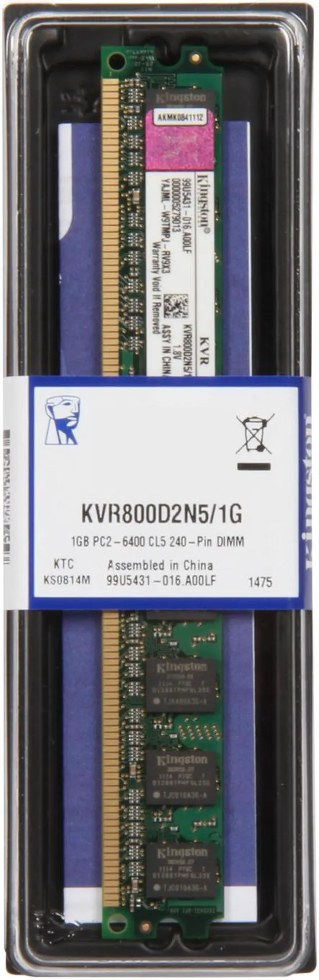 Alt view image 3 of 3 - Kingston 1GB DDR2 800 (PC2 6400) Desktop Memory Model KVR800D2N5/1G