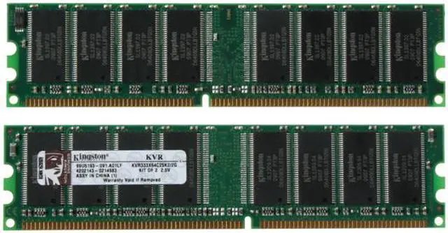 Alt view image 2 of 3 - Kingston ValueRAM 2GB (2 x 1GB) DDR 333 (PC 2700) Dual Channel Kit Desktop Memory Model KVR333X64C25K2/2G