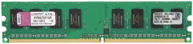 Main image of Kingston ValueRAM 1GB DDR2 667 (PC2 5300) Desktop Memory Model KVR667D2/1GR