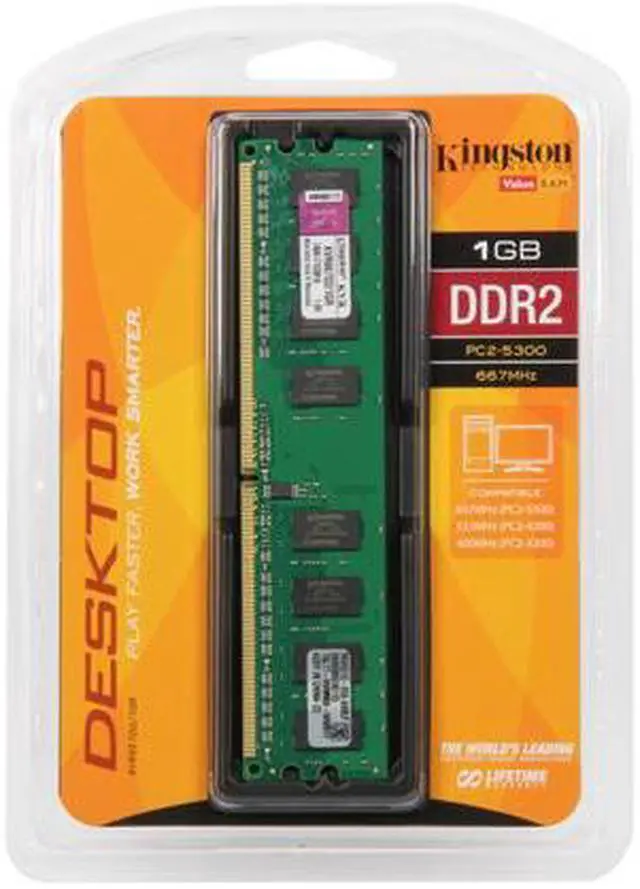 Alt view image 3 of 3 - Kingston ValueRAM 1GB DDR2 667 (PC2 5300) Desktop Memory Model KVR667D2/1GR