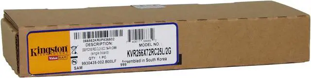 Main image of Kingston 2GB ECC Registered DDR 266 (PC 2100) Server Memory Model KVR266X72RC25L/2G