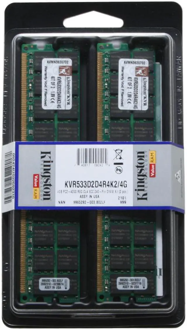 Main image of Kingston 4GB (2 x 2GB) ECC Registered DDR2 533 (PC2 4200) Dual Channel Kit Server Memory Model KVR533D2D4R4K2/4G