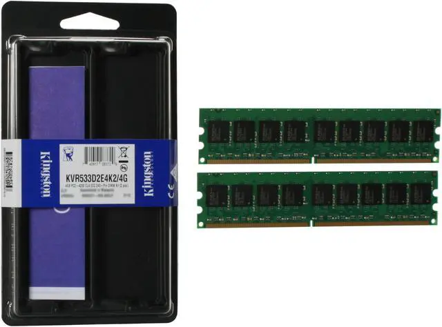Alt view image 3 of 3 - Kingston 4GB (2 x 2GB) ECC Unbuffered DDR2 533 (PC2 4200) Dual Channel Kit Server Memory Model KVR533D2E4K2/4G