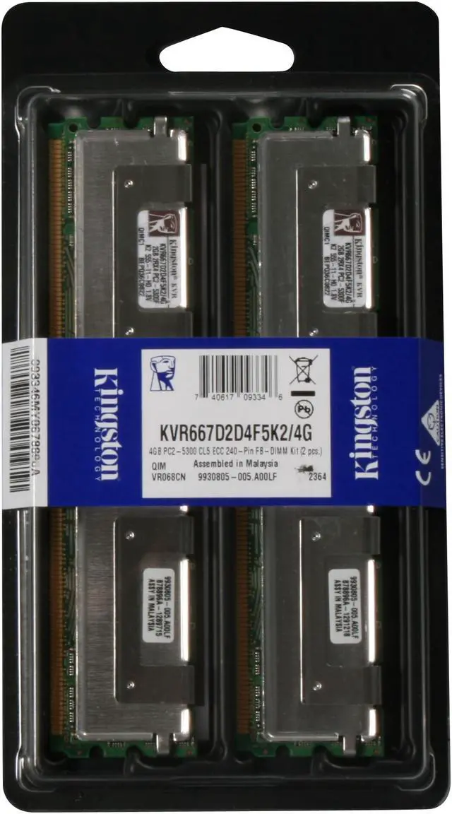 Alt view image 3 of 3 - Kingston 4GB (2 x 2GB) ECC Fully Buffered DDR2 667 (PC2 5300) Dual Channel Kit Server Memory Model KVR667D2D4F5K2/4G