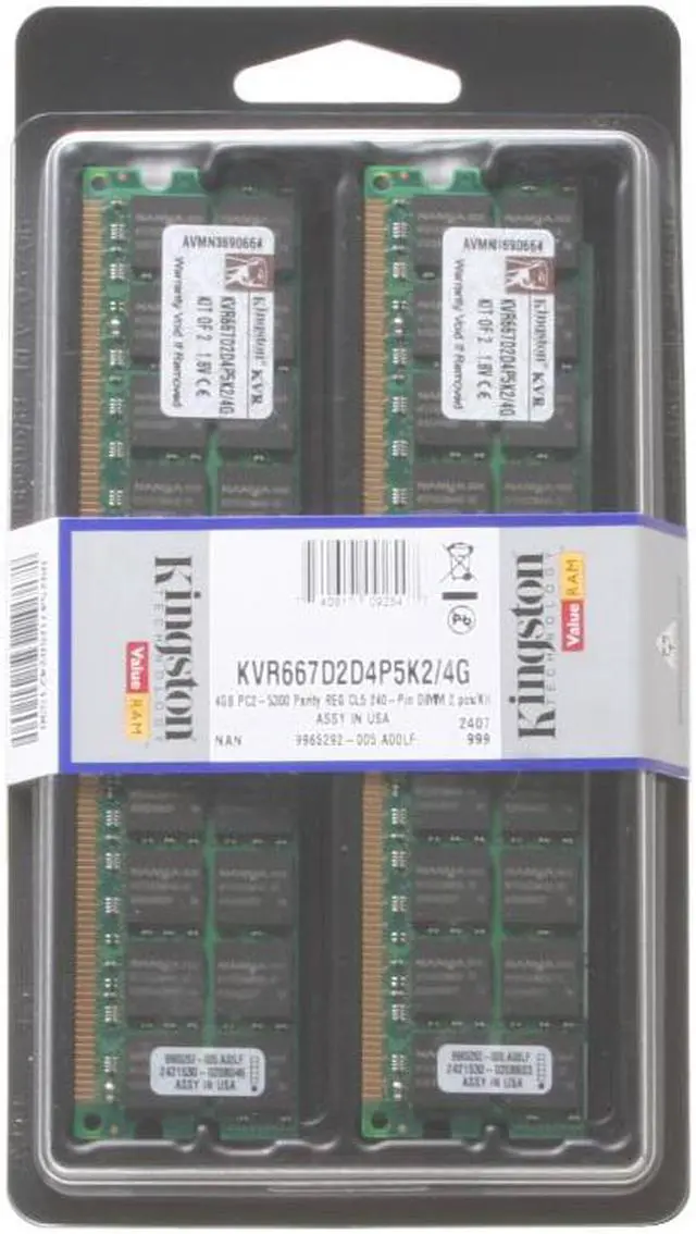 Main image of Kingston 4GB (2 x 2GB) ECC Registered DDR2 667 (PC2 5300) Dual Channel Kit Server Memory Model KVR667D2D4P5K2/4G