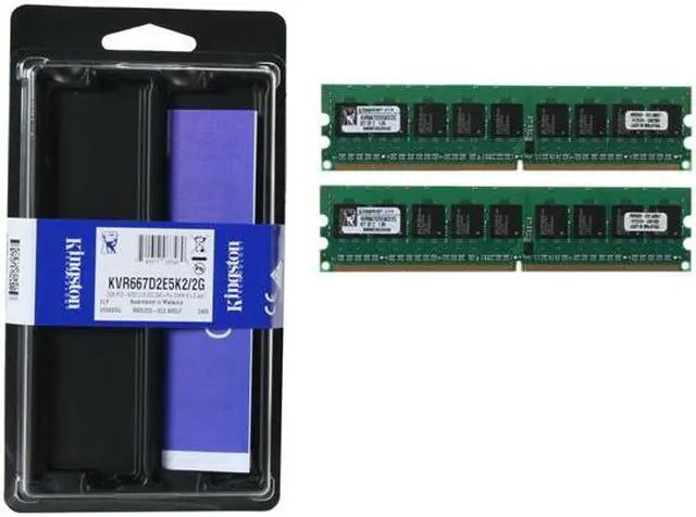 Alt view image 3 of 3 - Kingston 2GB (2 x 1GB) ECC Unbuffered DDR2 667 (PC2 5300) Dual Channel Kit Server Memory Model KVR667D2E5K2/2G