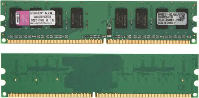Alt view image 2 of 3 - Kingston ValueRAM 2GB (2 x 1GB) DDR2 667 (PC2 5300) Dual Channel Kit Desktop Memory Model KVR667D2K2/2GR