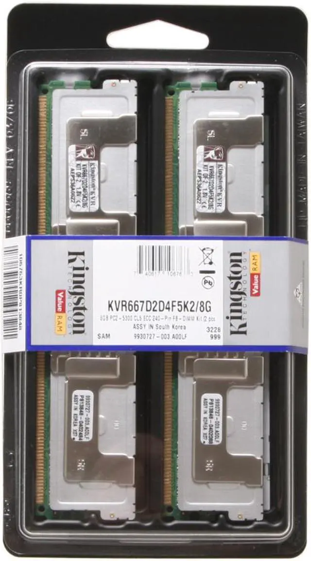 Main image of Kingston 8GB (2 x 4GB) ECC Fully Buffered DDR2 667 (PC2 5300) Dual Channel Kit Server Memory Model KVR667D2D4F5K2/8G