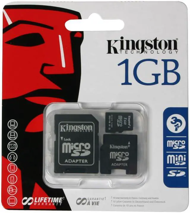 Alt view image 2 of 2 - Kingston 1GB MicroSD Flash Card w/2 Adapters Model SDC/1GB-2ADP