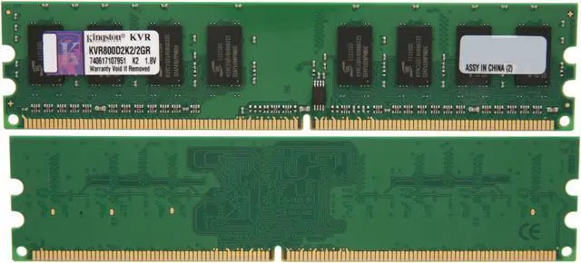 Alt view image 2 of 3 - Kingston 2GB (2 x 1GB) DDR2 800 (PC2 6400) Dual Channel Kit Desktop Memory Model KVR800D2K2/2GR