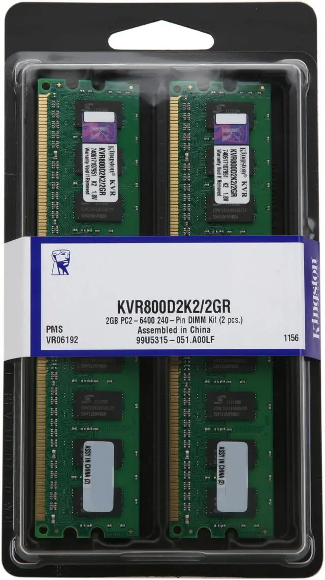 Alt view image 3 of 3 - Kingston 2GB (2 x 1GB) DDR2 800 (PC2 6400) Dual Channel Kit Desktop Memory Model KVR800D2K2/2GR