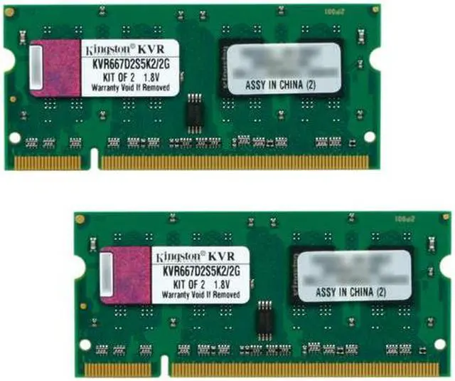 Main image of Kingston ValueRAM 2GB (2 x 1GB) 200-Pin DDR2 SO-DIMM DDR2 667 (PC2 5300) Dual Channel Kit Laptop Memory Model KVR667D2S5K2/2G