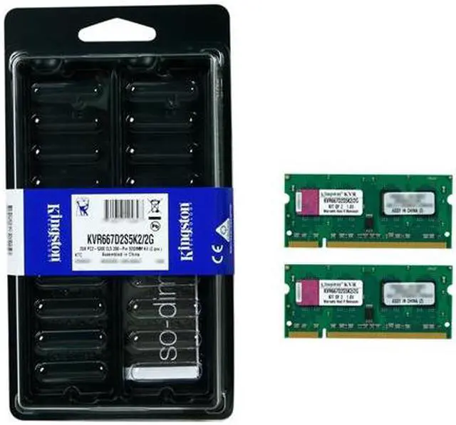 Alt view image 3 of 3 - Kingston ValueRAM 2GB (2 x 1GB) 200-Pin DDR2 SO-DIMM DDR2 667 (PC2 5300) Dual Channel Kit Laptop Memory Model KVR667D2S5K2/2G