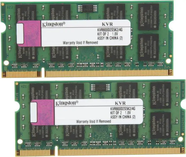 Main image of Kingston 4GB (2 x 2GB) 200-Pin DDR2 SO-DIMM DDR2 800 (PC2 6400) Dual Channel Kit Laptop Memory Model KVR800D2S5K2/4G