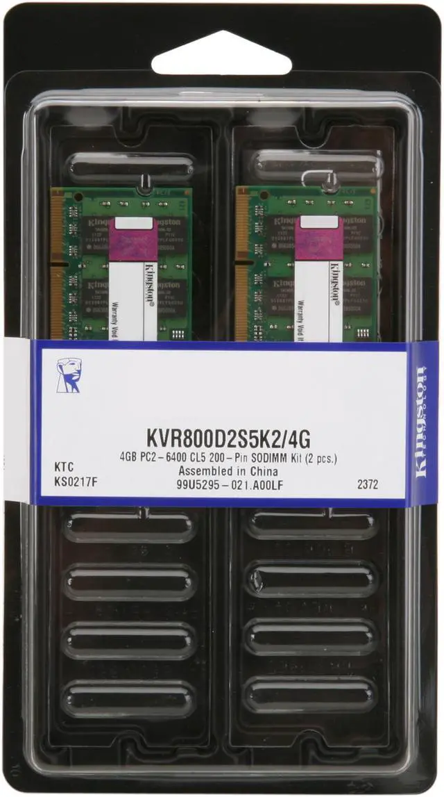 Alt view image 3 of 3 - Kingston 4GB (2 x 2GB) 200-Pin DDR2 SO-DIMM DDR2 800 (PC2 6400) Dual Channel Kit Laptop Memory Model KVR800D2S5K2/4G