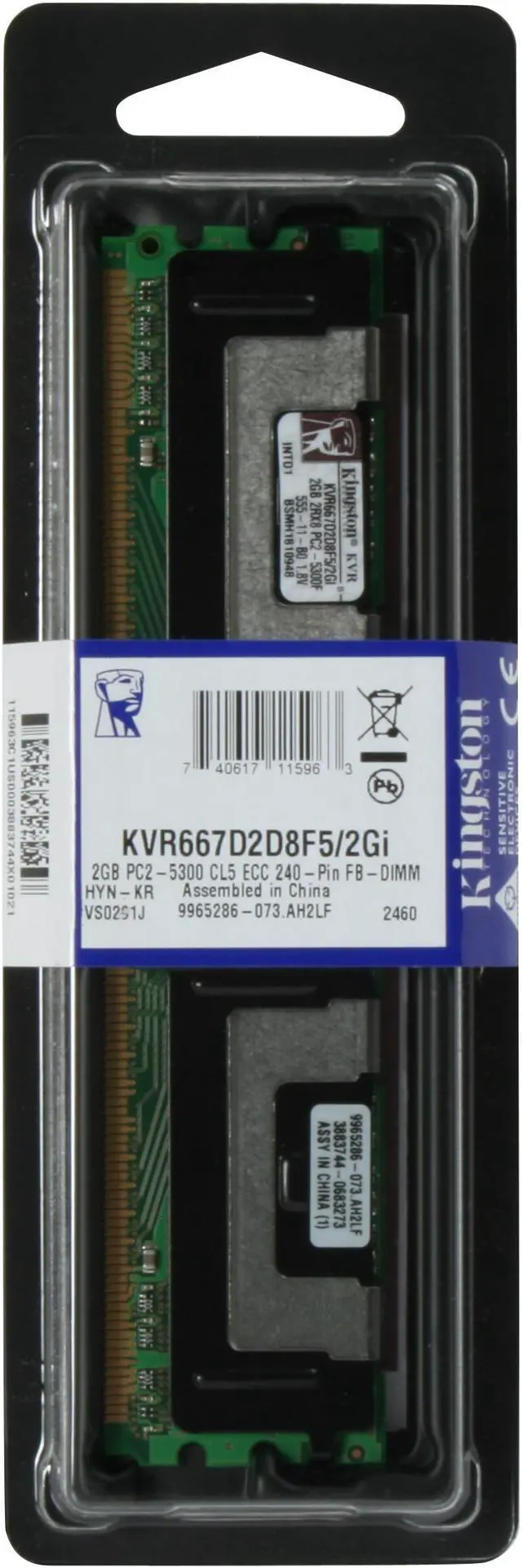Alt view image 3 of 3 - Kingston ValueRAM 2GB ECC Fully Buffered DDR2 667 (PC2 5300) Intel Certified Server Memory Model KVR667D2D8F5/2GI