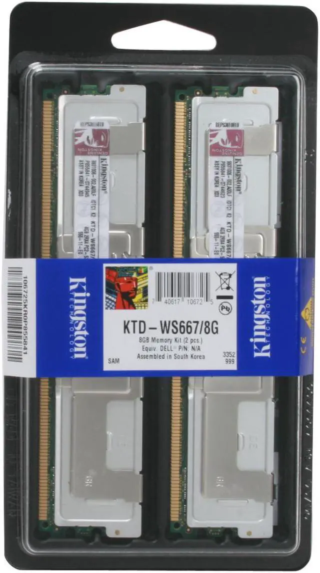 Main image of Kingston 8GB (2 x 4GB) ECC Fully Buffered DDR2 667 (PC2 5300) Dual Channel Kit Server Memory Model KTD-WS667/8G
