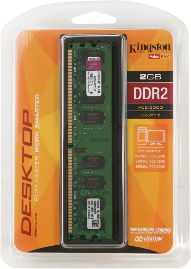 Alt view image 3 of 3 - Kingston 2GB DDR2 667 (PC2 5300) Desktop Memory Model KVR667D2/2GR