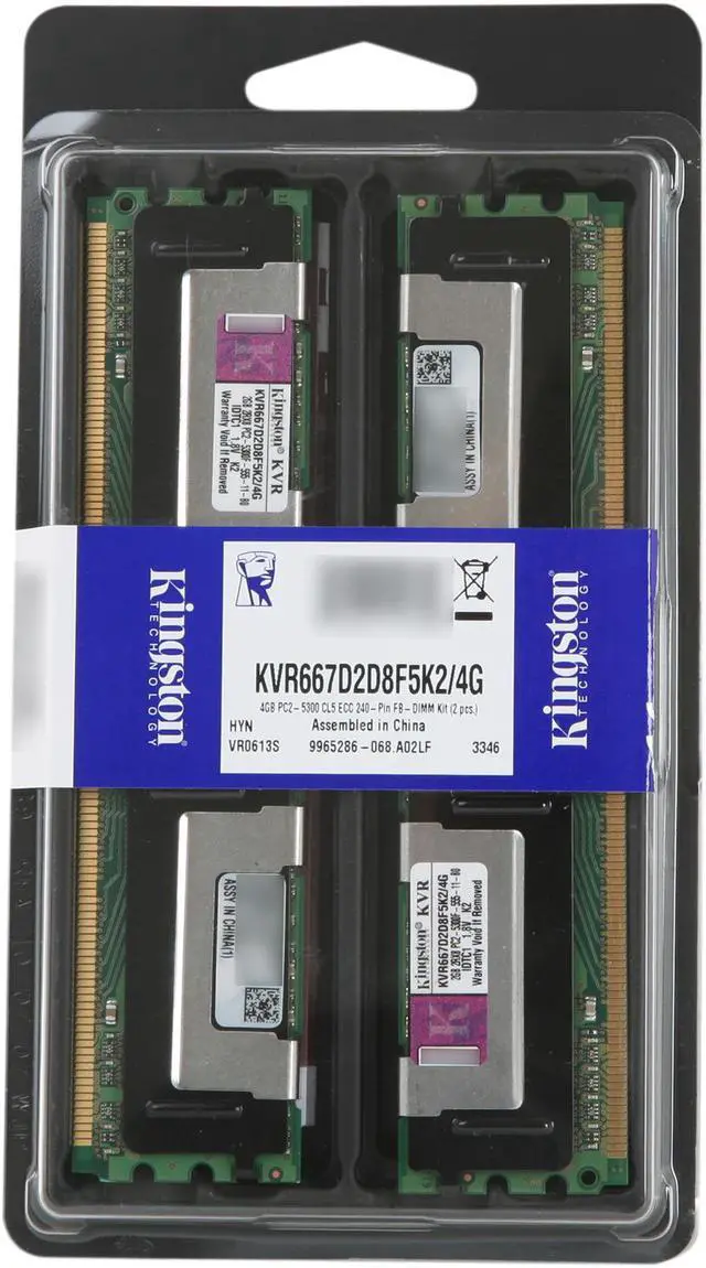 Alt view image 3 of 3 - Kingston ValueRAM 4GB (2 x 2GB) ECC Fully Buffered DDR2 667 (PC2 5300) Dual Channel Kit Server Memory Model KVR667D2D8F5K2/4G