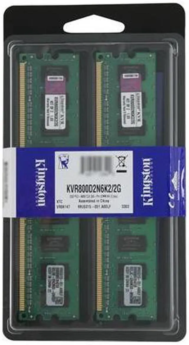 Alt view image 3 of 3 - Kingston 2GB (2 x 1GB) DDR2 800 (PC2 6400) Dual Channel Kit Desktop Memory Model KVR800D2N6K2/2G