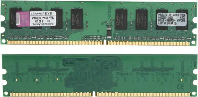 Alt view image 2 of 3 - Kingston 2GB (2 x 1GB) DDR2 800 (PC2 6400) Dual Channel Kit Desktop Memory Model KVR800D2N6K2/2G