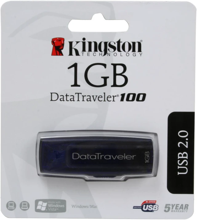 Alt view image 3 of 3 - Kingston DataTraveler 100 (Blue) 1GB Flash Drive (USB2.0 Portable) DT100B/1GB