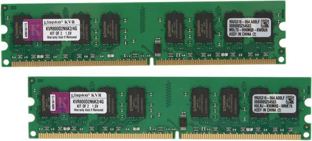 Excursión sí mismo hombro Kingston ValueRAM 4GB (2 x 2GB) DDR2 800 (PC2 6400) Dual Channel Kit  Desktop Memory Model KVR800D2N6K2/4G Desktop Memory - Newegg.com