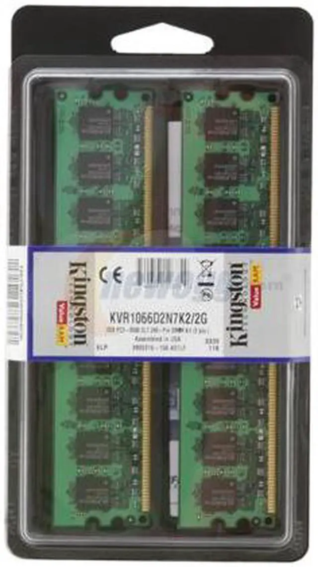 Alt view image 2 of 2 - Kingston 2GB (2 x 1GB) DDR2 1066 (PC2 8500) Dual Channel Kit Desktop Memory Model KVR1066D2N7K2/2G