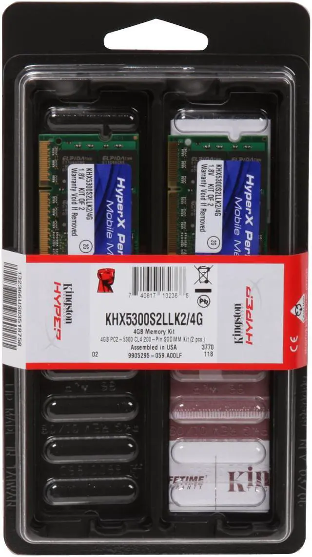 Alt view image 3 of 3 - HyperX 4GB (2 x 2GB) 200-Pin DDR2 SO-DIMM DDR2 667 (PC2 5300) Dual Channel Kit Laptop Memory Model KHX5300S2LLK2/4G