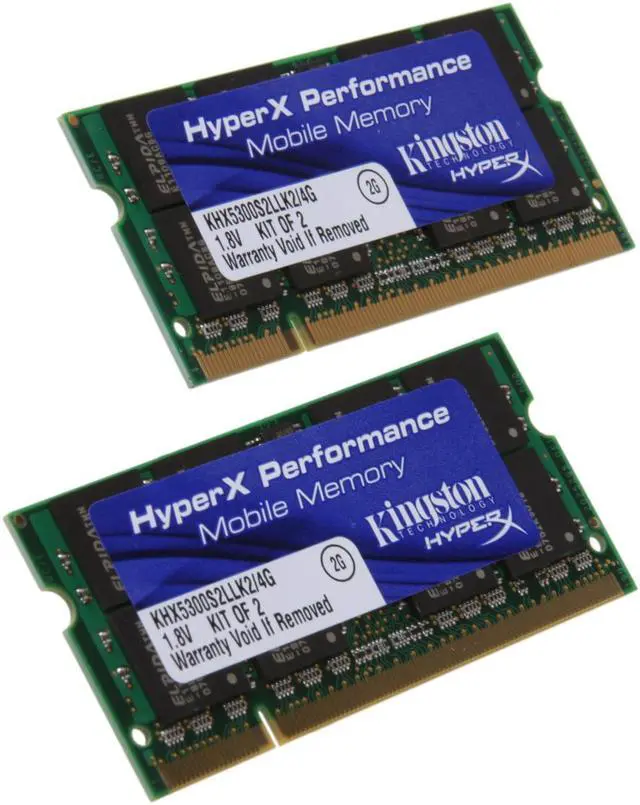 Main image of HyperX 4GB (2 x 2GB) 200-Pin DDR2 SO-DIMM DDR2 667 (PC2 5300) Dual Channel Kit Laptop Memory Model KHX5300S2LLK2/4G