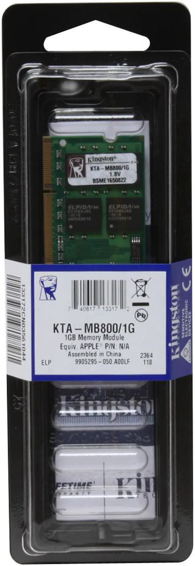 Main image of Kingston 1GB DDR2 800 (PC2 6400) Memory For Apple Notebooks and iMacs Model KTA-MB800/1G
