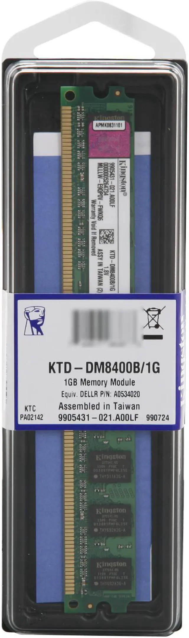 Alt view image 3 of 3 - Kingston 1GB 240-Pin DDR2 SDRAM DDR2 667 (PC2 5300) System Specific Memory Model KTD-DM8400B/1G